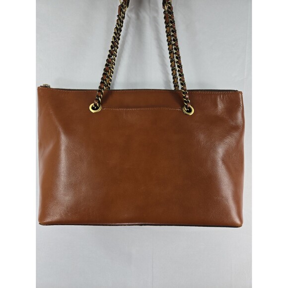 Patricia Nash Belle Leather Tote Brown Leather Chain Straps Shoulder Bag Purse - Picture 4 of 12
